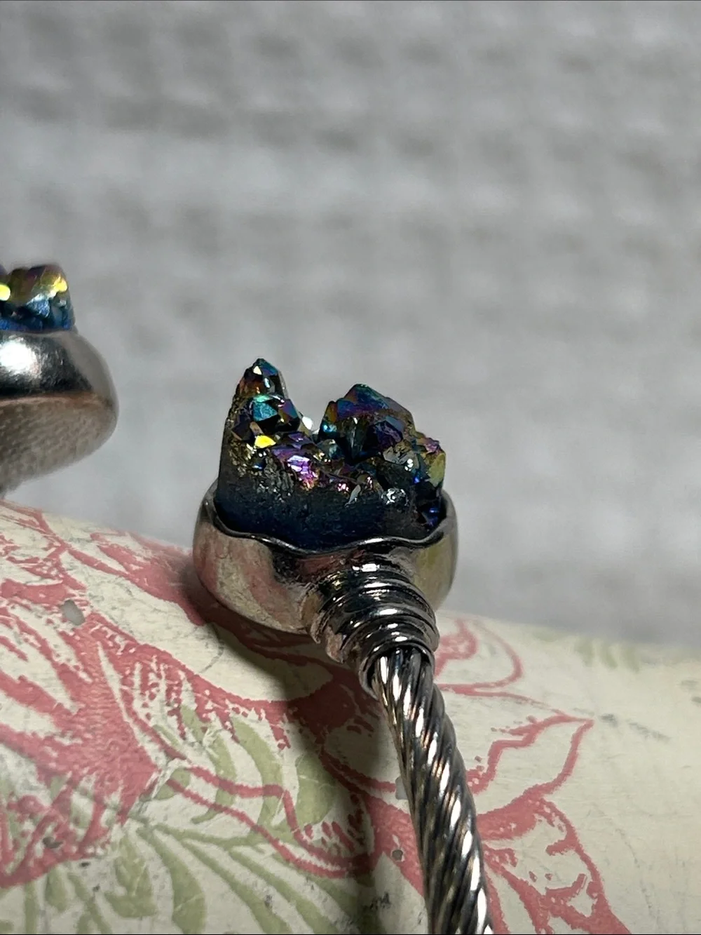 Rainbow Aura Druzy Quartz Crystal Cuff Bracelet